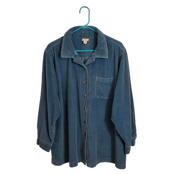 LL Bean Shirt Women's 2X‎ Blue Corduroy Shacket Shirt Button Up Long Sleeve - Picture 1 of 11